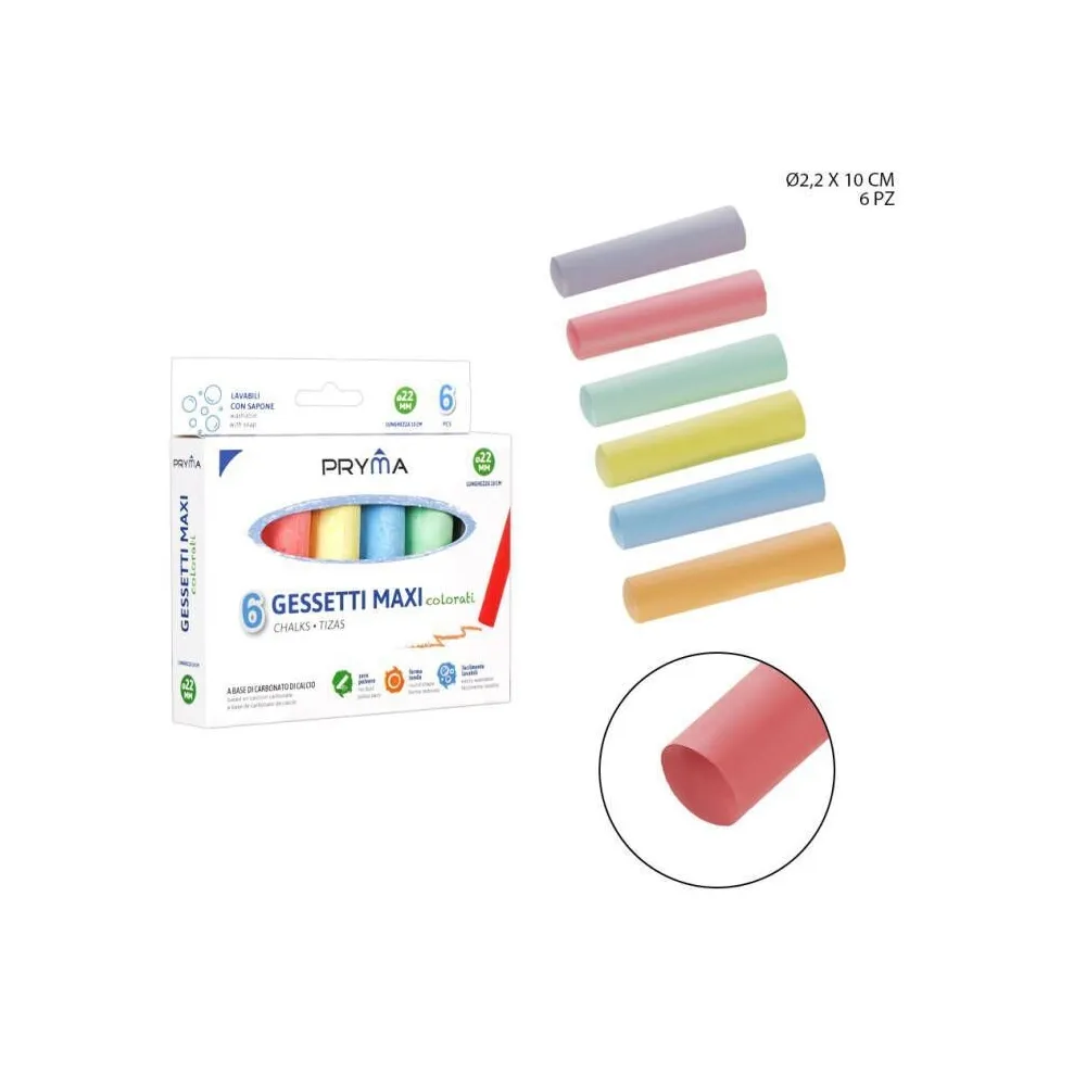 TIZA MAXI 10,5X2,2CM 6PZ COLOR Pryma