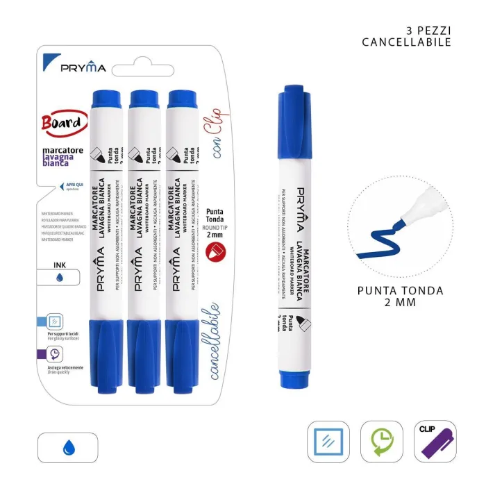 PRYMA ROTULADOR PARA PIZARRA BLANCA 2MM 3PZ AZUL Pryma