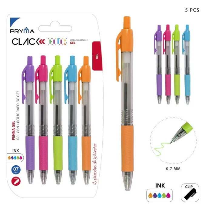 BOLÍGRAFO DE CLIC 5PZ MULTICOLOR Pryma Versatilidad y color en tu día