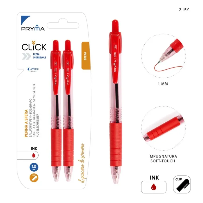 Bolígrafo de Clic 1mm 2pz Rojo Confiabilidad y Precisión Pryma