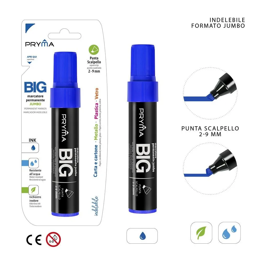 MARCADOR PERMANENTE CON PUNTA EXTRAGRUESA 9MM AZUL Pryma