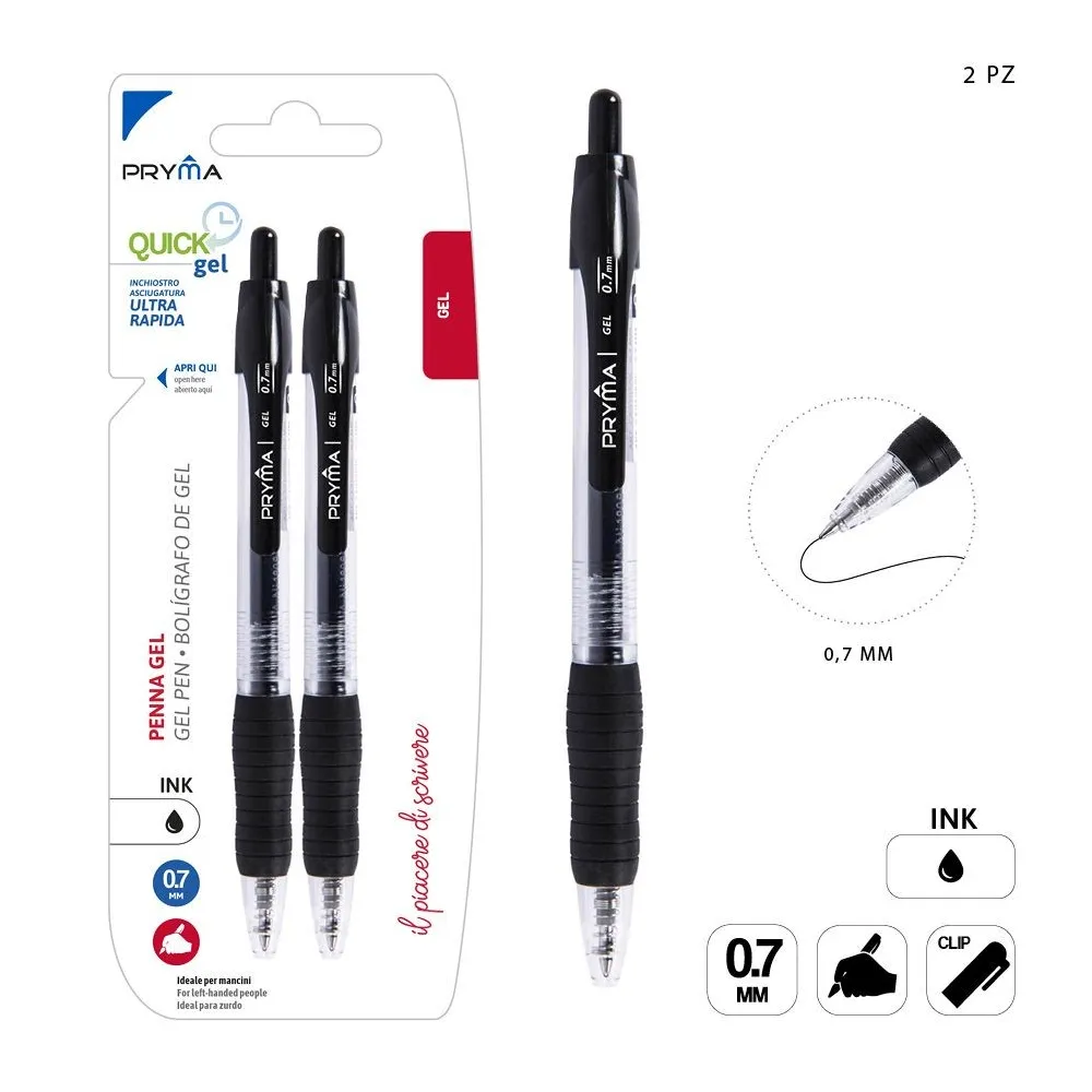 BOLIGRAFO DE CLIC DE GEL CON SECADO RAPIDO 0.7MM 2PZ NEGRO