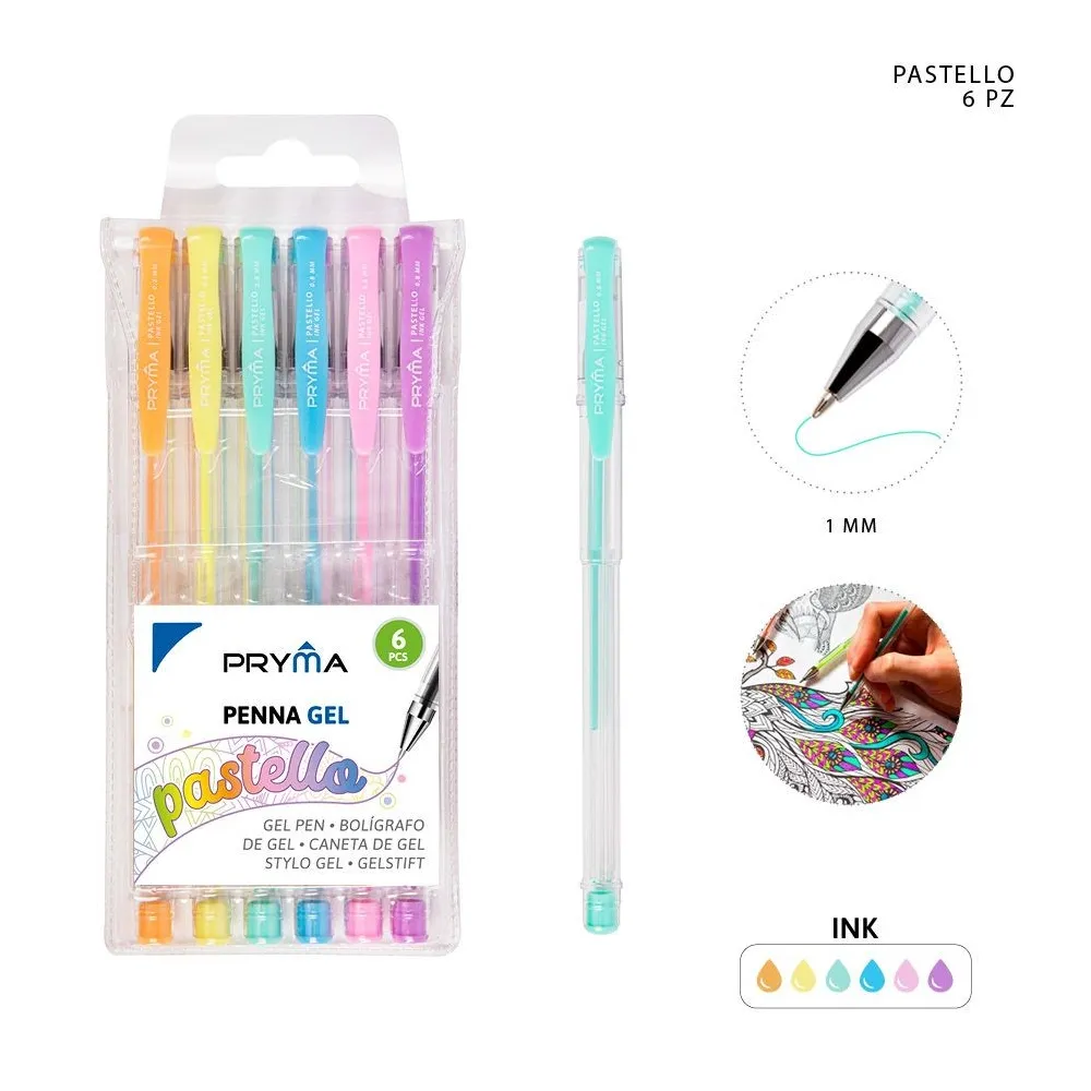 BOLIGRAFO DE GEL DE COLOR PASTEL 0.8MM 6PZ Pryma