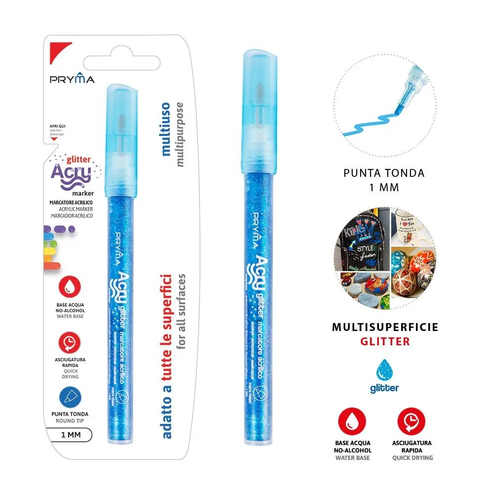 ROTULADOR REDONDO ACRILICO FLUORESCENTE 1MM AZUL Pryma