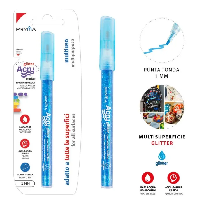 ROTULADOR REDONDO ACRILICO FLUORESCENTE 1MM AZUL Pryma