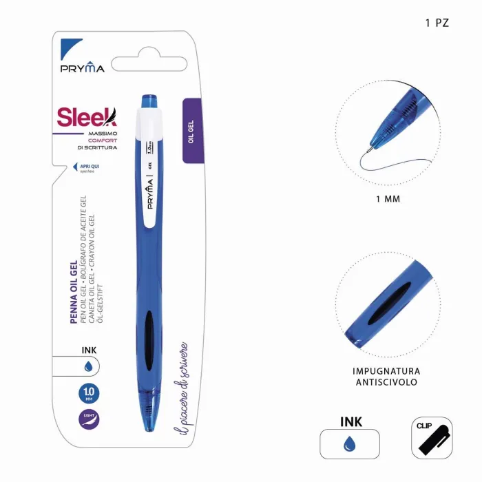 Bolígrafo de Clic de Gel 1.0mm Azul Pryma