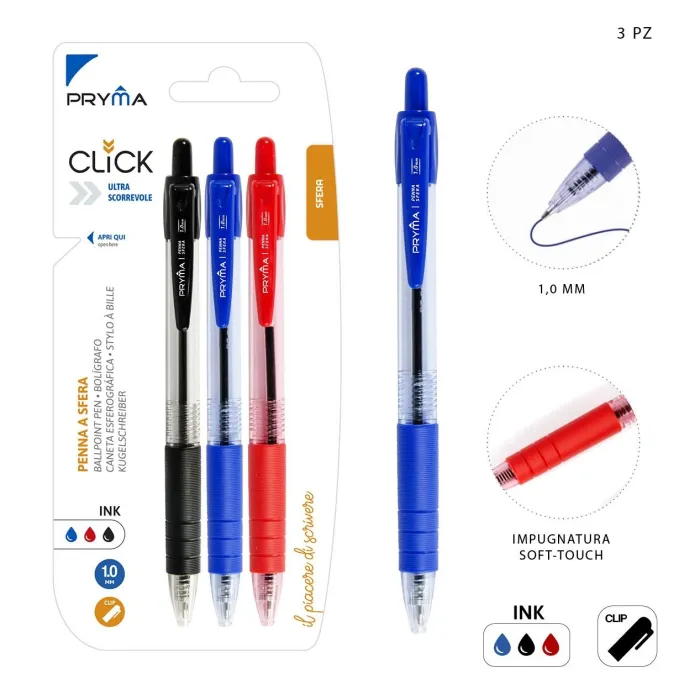 Bolígrafo de Clic 1mm 3pz - Pryma