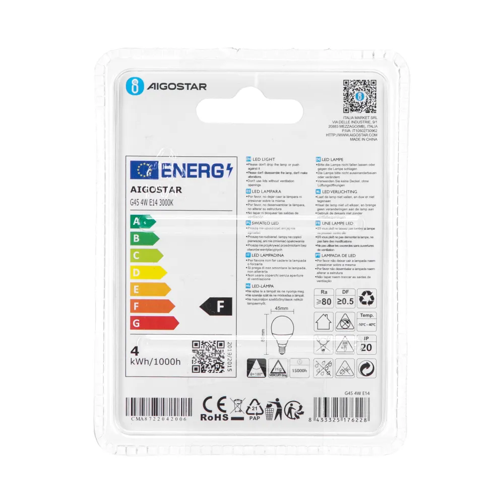 Bombilla LED A5 G45 4W E14 - AIGOSTAR