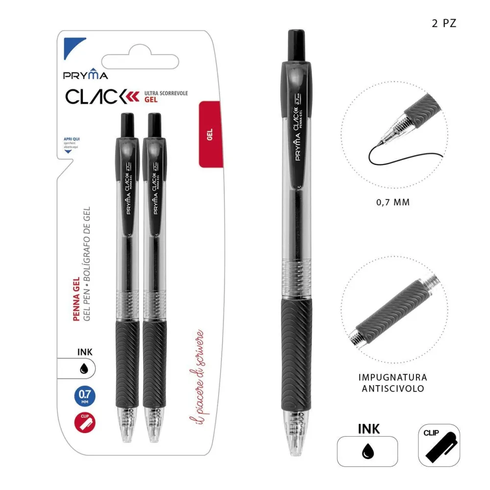 Bolígrafo de Clic 0.7mm Pryma Negro Pack de 2 para una Escritura Precisa y Clara.