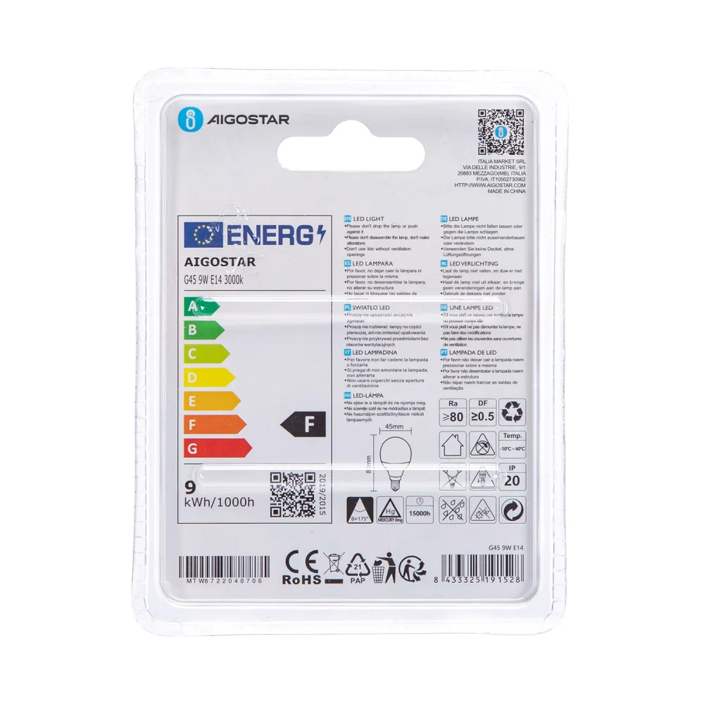 Bombilla LED A5 G45 9W E14 - AIGOSTAR