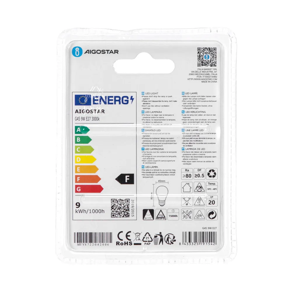 Bombilla LED A5 G45 9W E27 - AIGOSTAR