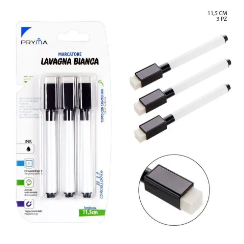 Rotulador Pizarra Blanca con Borrador Magnético Negro 3U Pryma