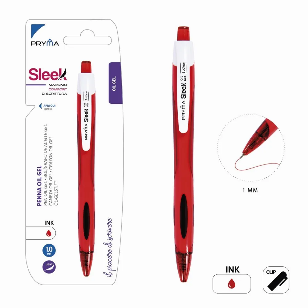 Bolígrafo de Clic de Gel 1.0mm Rojo Pryma