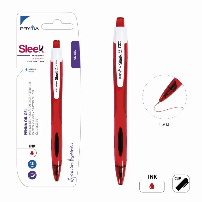 Bolígrafo de Clic de Gel 1.0mm Rojo Pryma