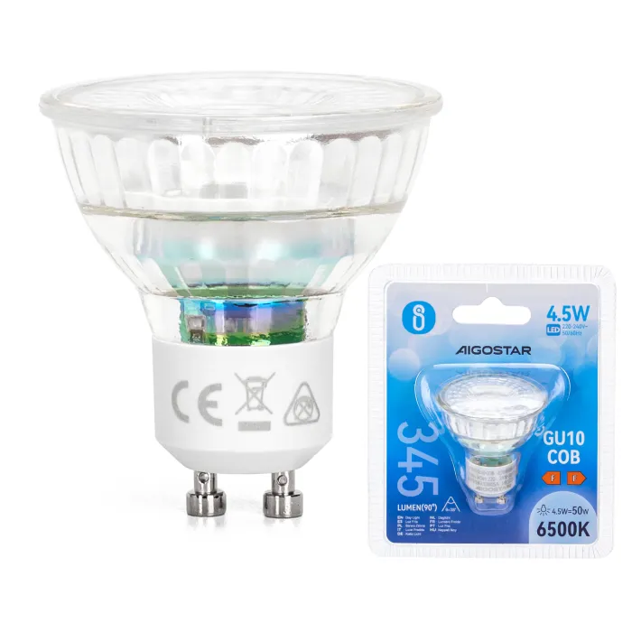 Pack 5 Bombilla LED A5 GU10 4,5 W - Aigostar, Fria 6500K