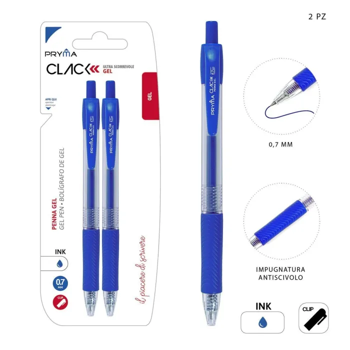 Bolígrafo de Clic 0.7mm 2pz Azul Pryma