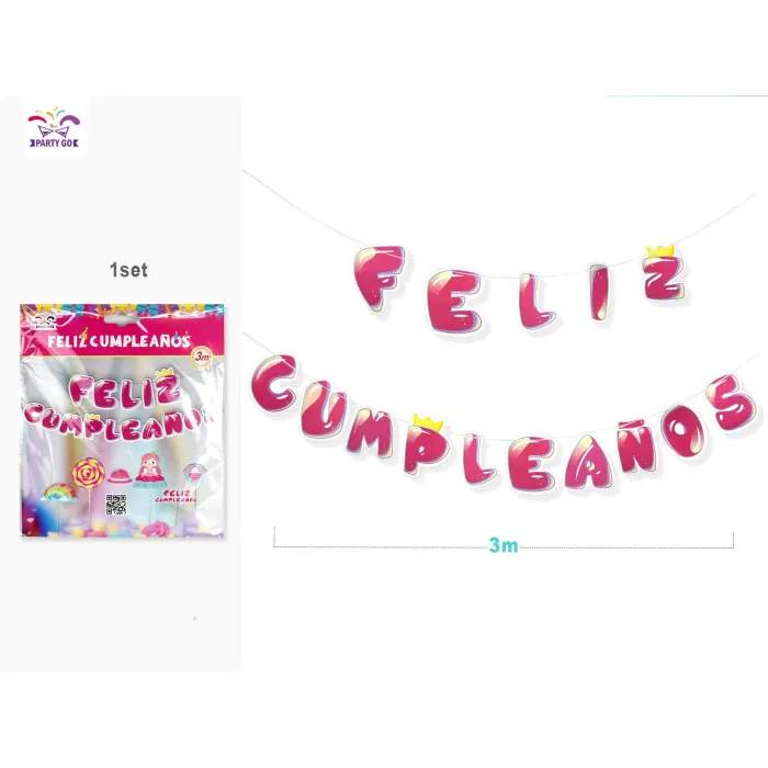 Guirnalda Rosa de Letras Feliz Cumpleaños Festeja con PartyGO