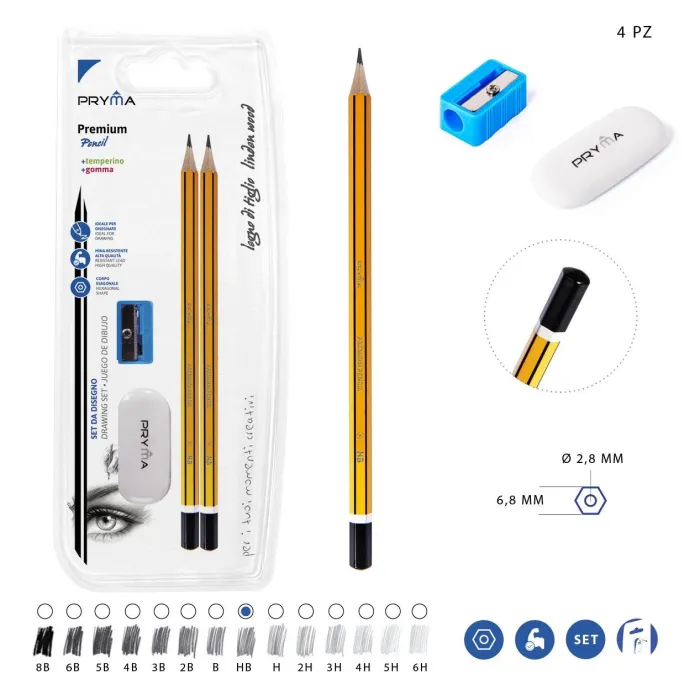 LAPIZ HB 2PZ SACAPUNTAS GOMA DE BORRAR Pryma