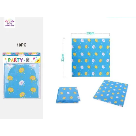 Pack de 10 servilletas de papel con estampados de torta azul  de 33x33 cm - PartyGO