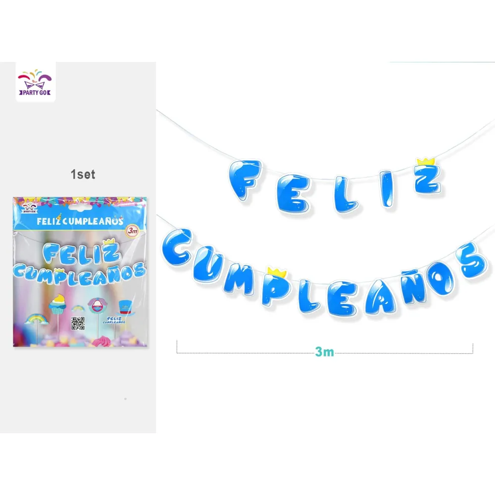 Guirnalda Azul con Letras Feliz Cumpleaños para Decoración PartyGO