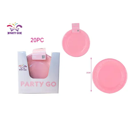 Pack de 20 platos de cartón rosa de 23cm - PartyGO