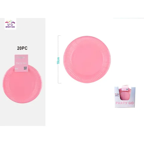 Pack de 20 platos de cartón rosa de 18cm - PartyGO