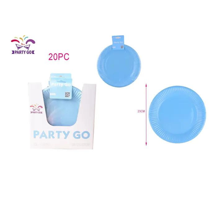 Pack de 20 Platos de Cartón Azul 23cm para Fiestas y Eventos PartyGO