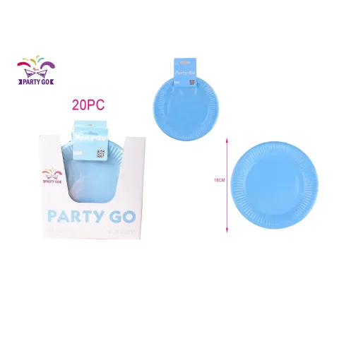 Pack de 20 Platos de Cartón Azul de 18 cm - PartyGO