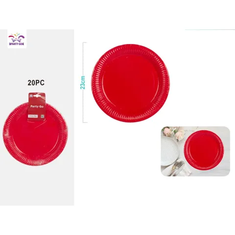 Pack de 20 platos de cartón rojo de 23cm - PartyGO