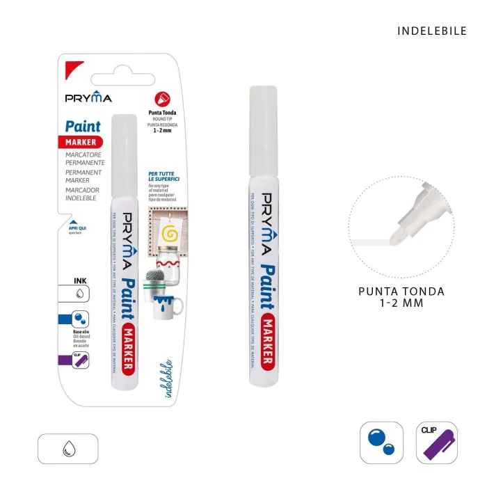 Marcador de pintura permanente de punta redonda de 1 mm-2 mm - Pryma, Blanco