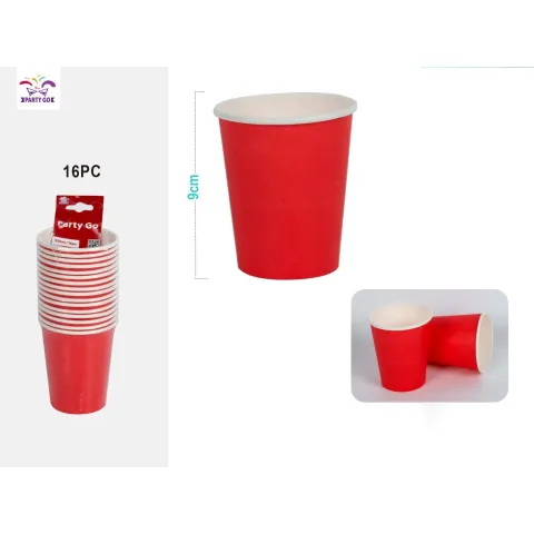 Pack de 16 Vasos de Cartón rojo de 9 cm - PartyGO