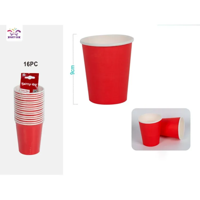 Pack 16 Vasos Cartón Rojo 9cm Perfectos para Fiestas PartyGO