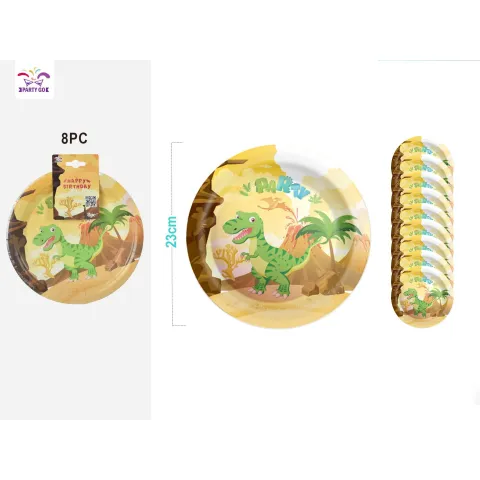 Pack de 8 Platos de Cartón de Dinosaurio de 18 cm - PartyGO