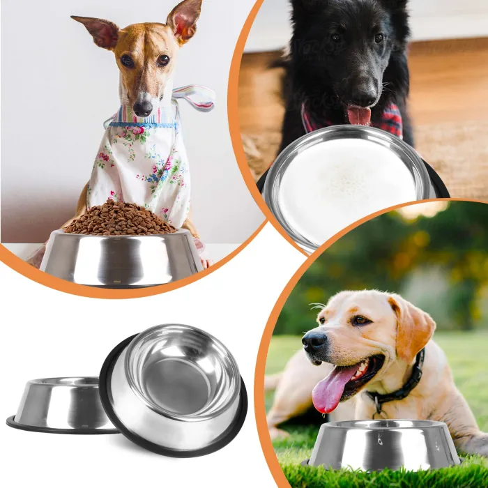 Comedero de acero inoxidable con base antideslizante para mascota - Nobleza, L
