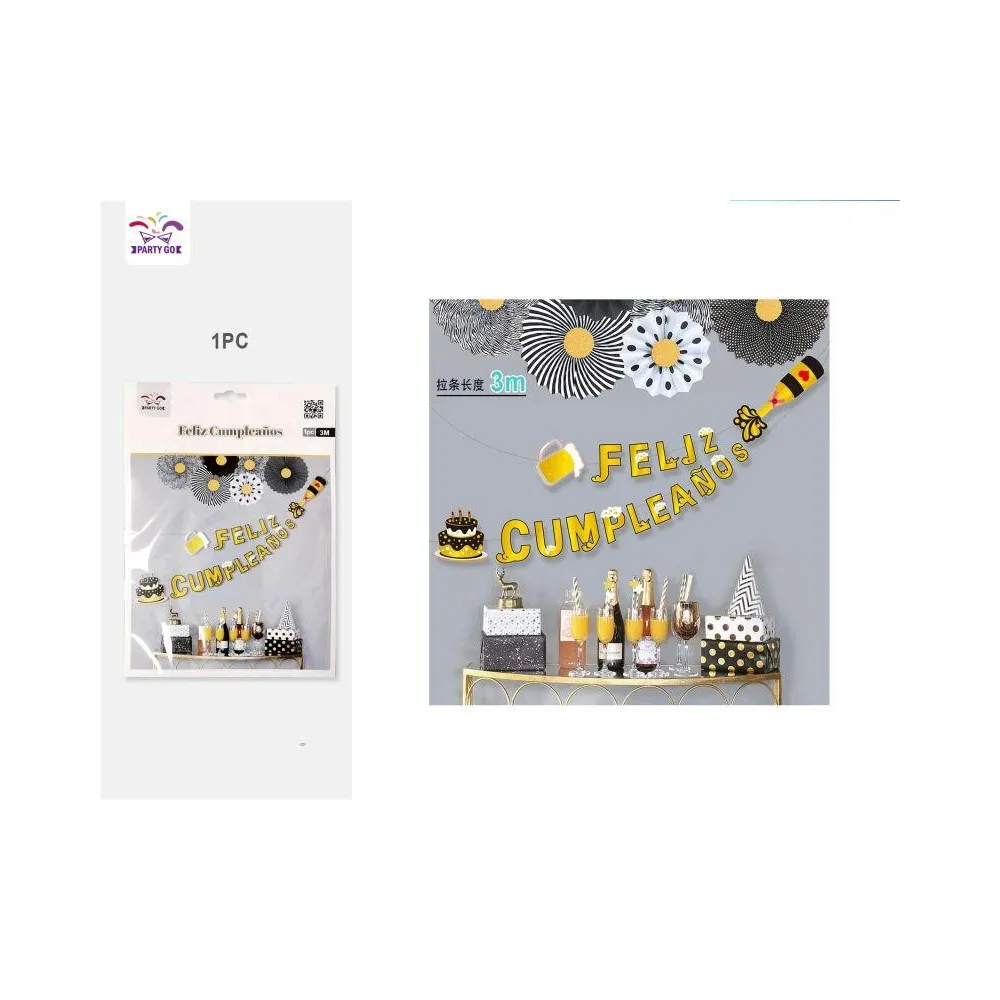 Guirnalda de Feliz Cumpleaños de Copas de Pastel y Champán - PartyGO