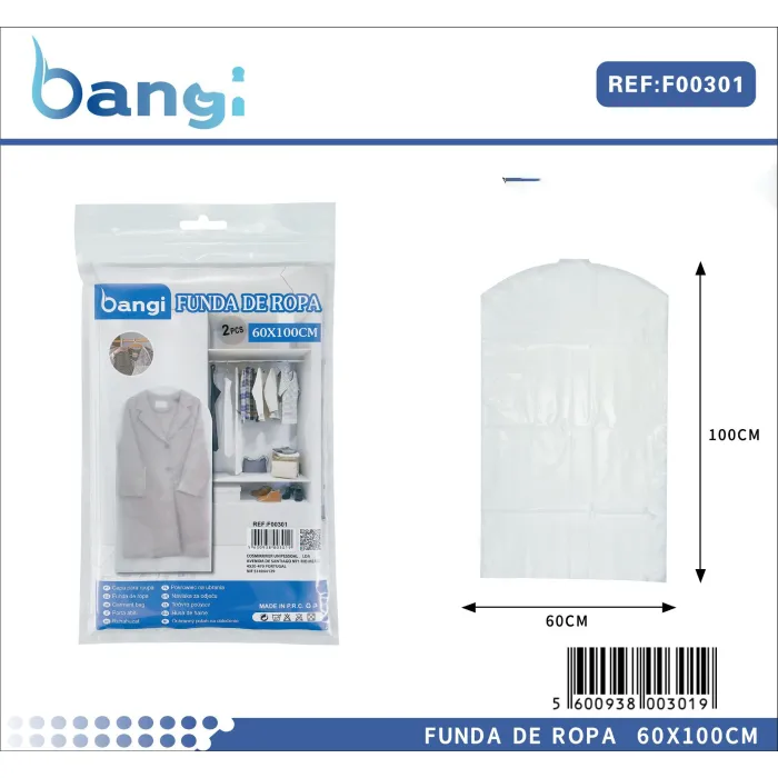 Funda de ropa integrada transparente 60x100cm - B&G HOME