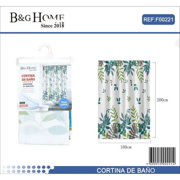 Cortina de Baño con Estampado PEVA - 180x200cm - B&G HOME