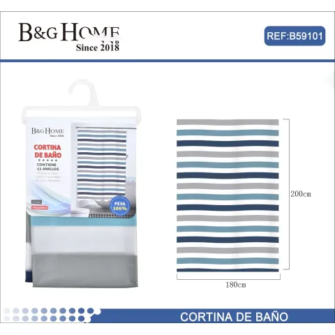 Cortina de Baño PEVA con Diseño Rayado de 180x200CM - B&G HOME