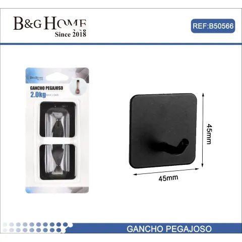 Gancho Adhesivo de Acero Inoxidable Negro 2 Unidades 4.5cm - B&G HOME