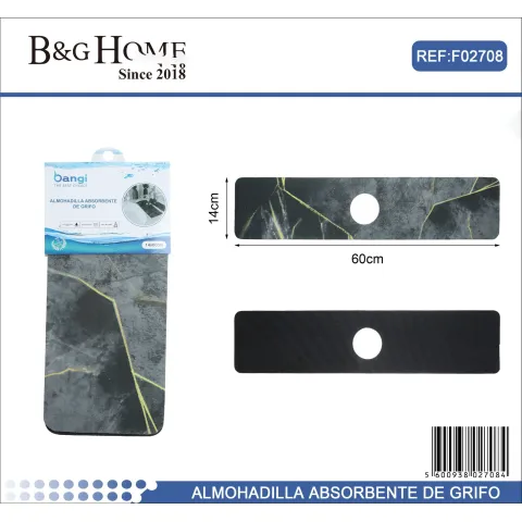 Alfombrilla de Succión para Grifo Cocina de Mármol Oscuro 14x60 cm - B&G HOME