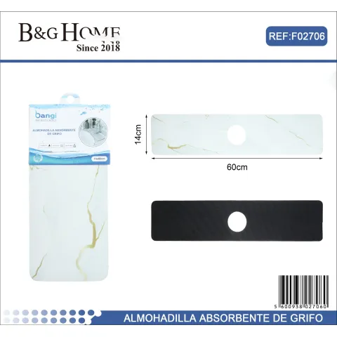 Alfombrilla de Succión para Grifo Cocina de Mármol Claro 14x60 cm - B&G HOME