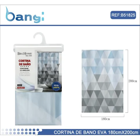 Cortina de Baño con Estampado Triángulo 100% PEVA 180x200 cm - B&G HOME