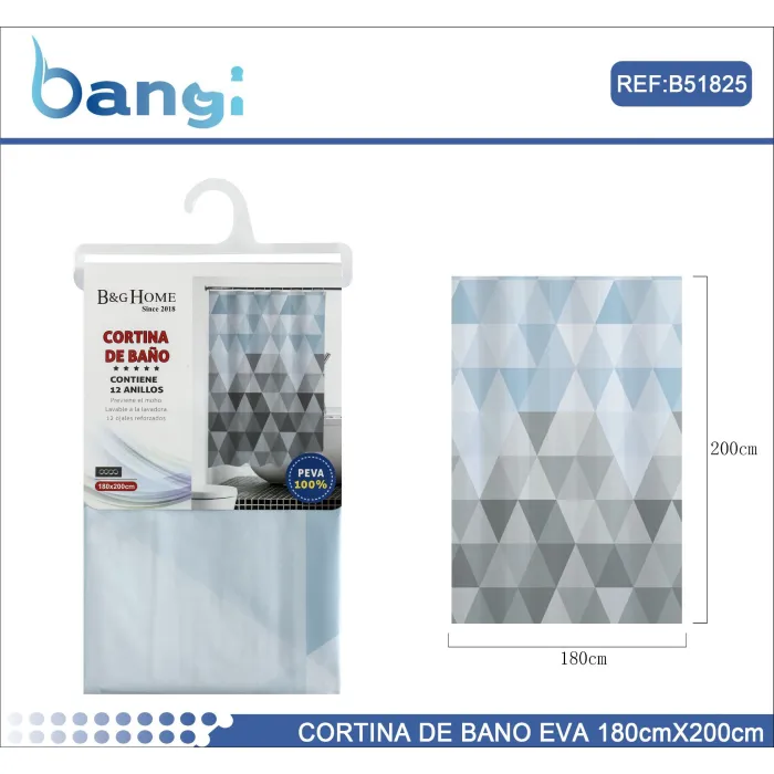 Cortina de Baño con Estampado Triángulo 100% PEVA 180x200 cm - B&G ...