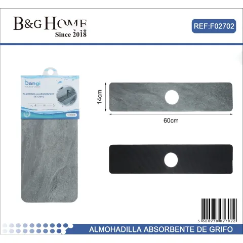 Alfombrilla de Succión para Grifo de Cocina Mármol Gris 14x60 cm - B&G HOME