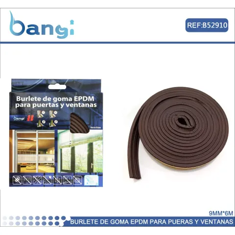 Burlete de Goma en Forma de EPDM de Color Marrón de 9mmx6m para Puertas y Ventanas - B&G HOME