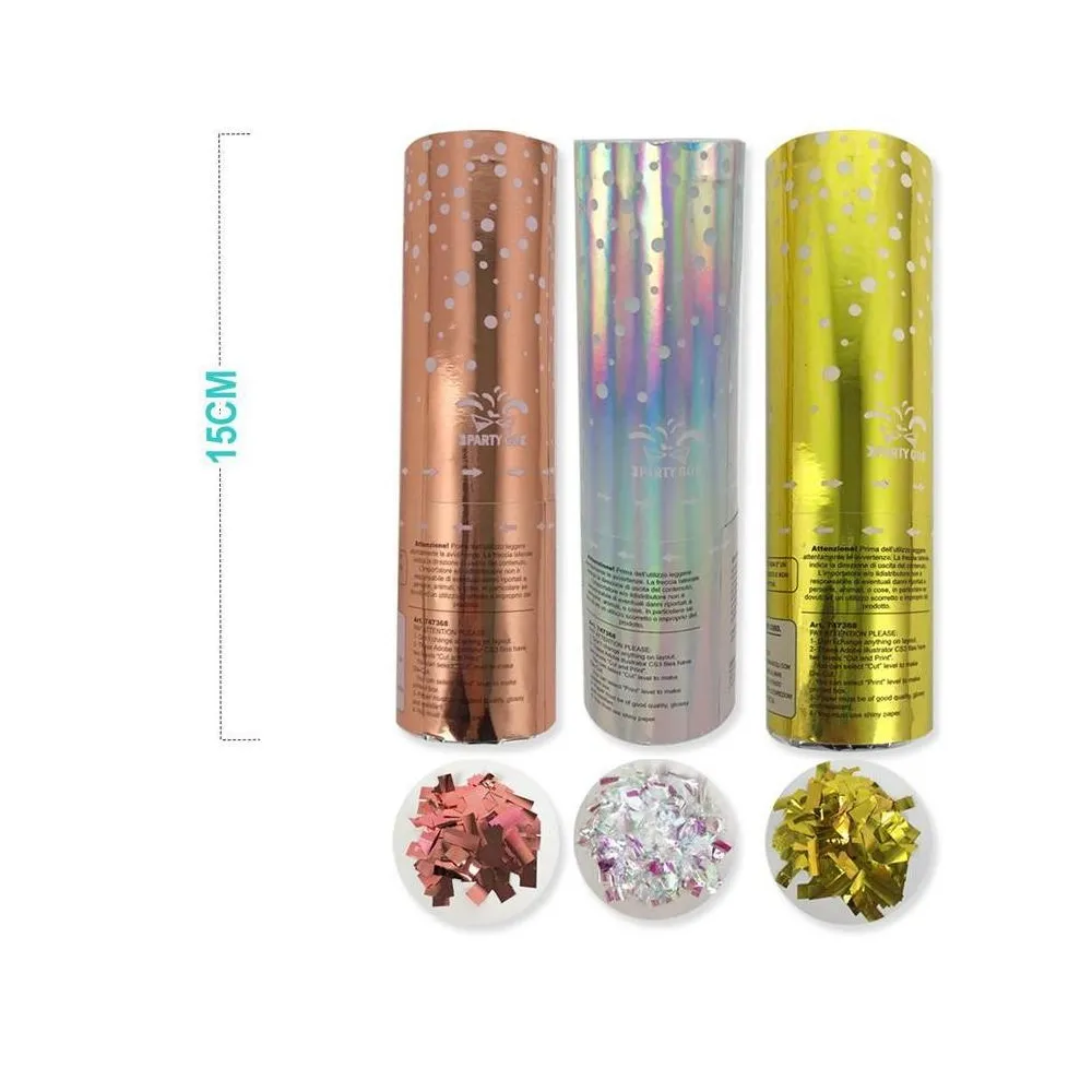 Pack de 3 Cañones de Confeti Metalizado en Colores Diferentes de 15