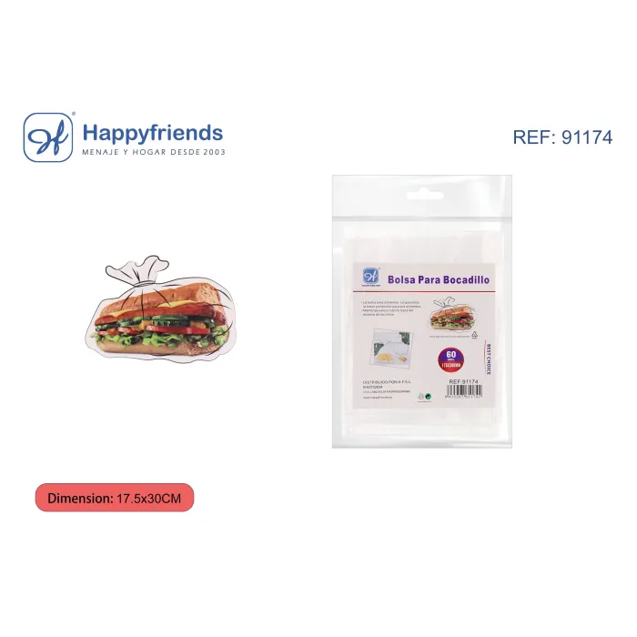 Bolsa para Bocadillo 17.5x30cm 60P - Happy Friend