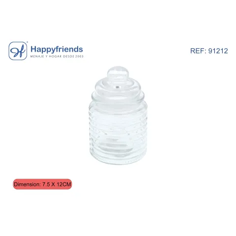 Tarro Vidrio Ondulado con Tapa 250ml 7.5x12cm - Happy Friend