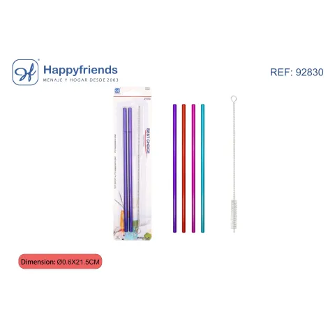 Set de Pajas de Acero en Colores de 2 plus1 piezas - Happy Friend