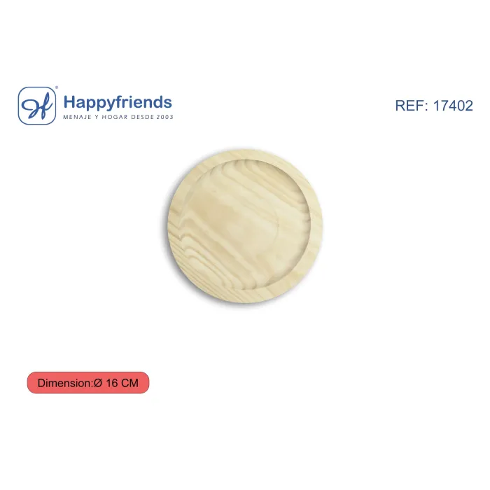 Plato Redondo Pulpo Madera - Happy Friend, Ø16 cm